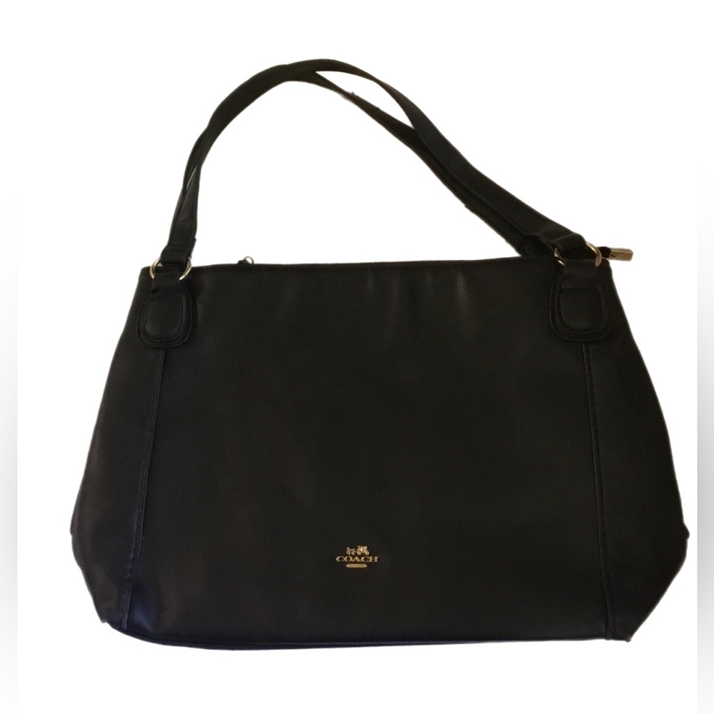 Coach Black Leather Shoulder Tote with Gold Logo